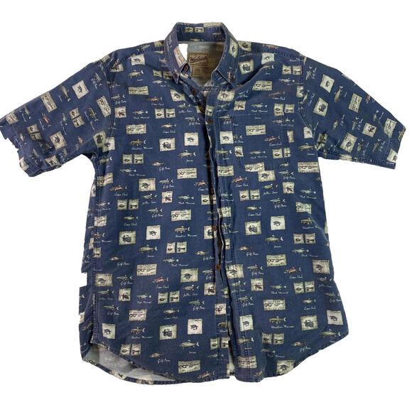Woolrich Other - Vintage Woolrich Short Sleeve Shirt‎ Button Up Fish Design Men’s Size Large USA